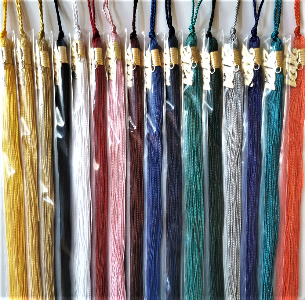 Graduation tassels in pink, royal blue, navy blue, black, white, red
