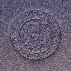 blind debossed college seal on blue leather