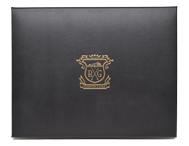 black bonded leather diploma case with gold imprinting
