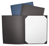 black and blue linen-textured paper certificate holders